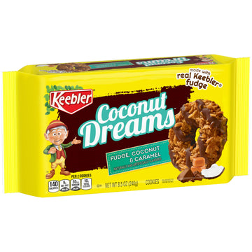 Keebler Fudge Stripes Cookies, Coconut Dreams, Flavors of Fudge, Caramel and Coconut, 8.5 oz Tray