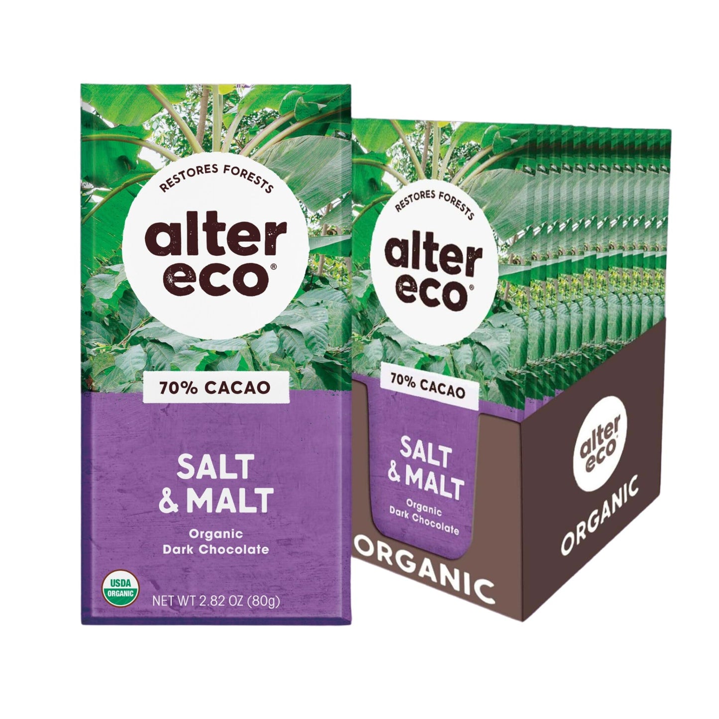 Alter Eco | Chocolate Bars | Pure Dark Cocoa, Fair Trade, Organic, Non-Gmo (12-Pack Dark Salt & Malt)