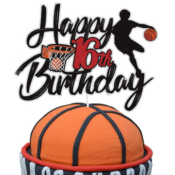 Basketball Happy 16Th Birthday Cake Topper 16 Sixteen Years Old Basketball Player Scene Cake Decoration Sport Theme Sixteenth Bi