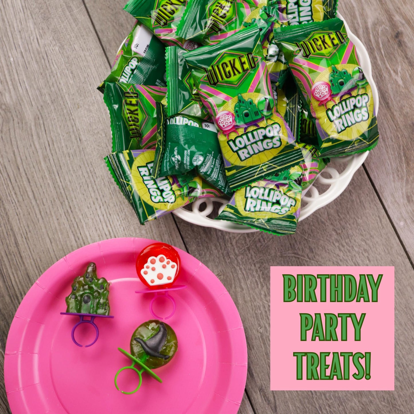 Wicked Lollipop Rings  Individually Wrapped Fruit Flavored Candy  Perfect Party   18 Count
