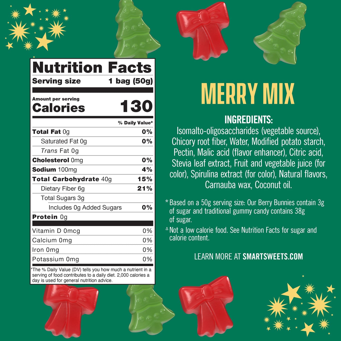 SmartSweets Merry Mix Gummy Candy: 1.8oz (Pack of 14)  Gummy Candy with Low Sugar  Low Calorie  No Artificial Sweeteners  Plant-Based  Gluten-Free  Healthy Snack for Kids & mature-themeds  Holiday Treat