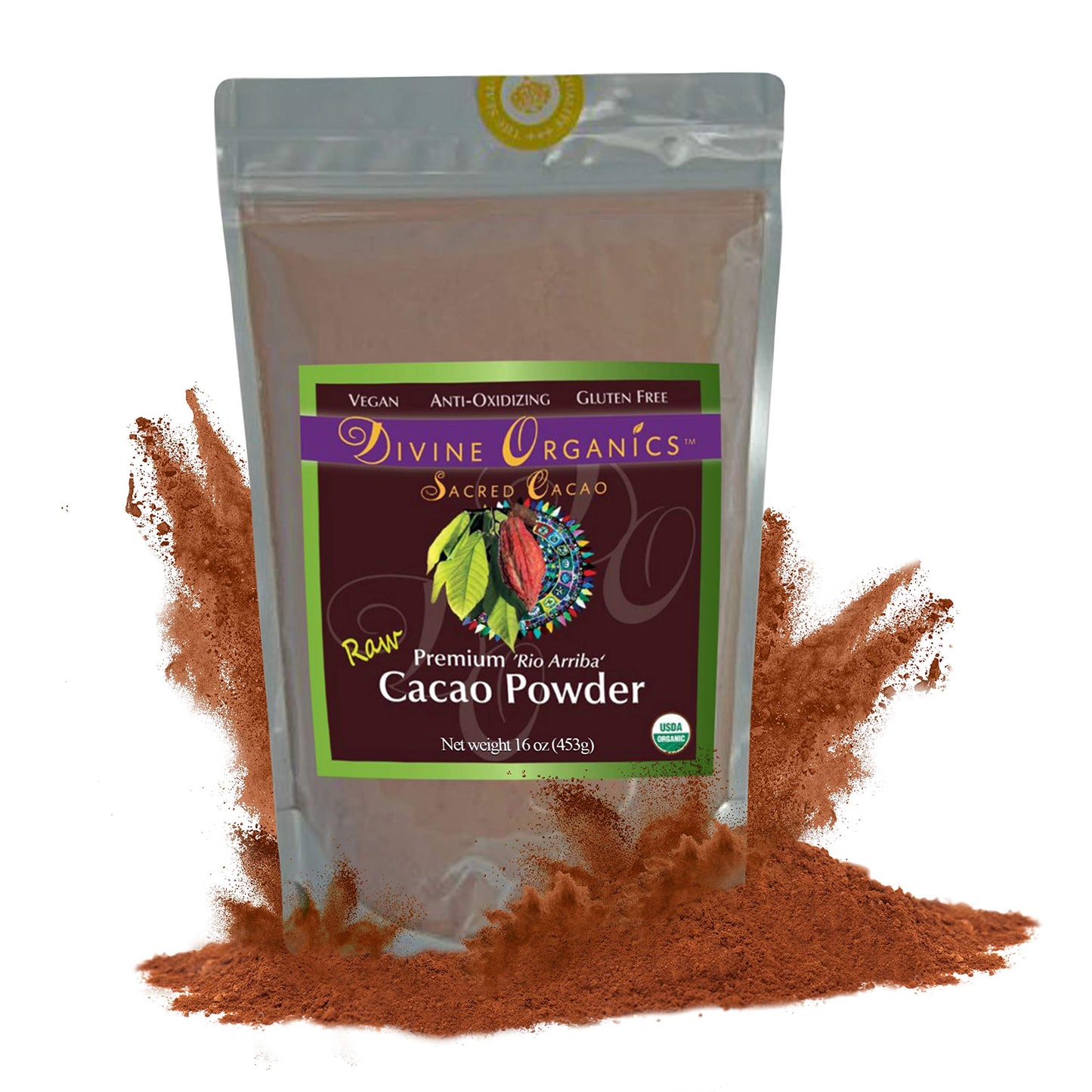 Divine Organics Raw Cacao Powder/Raw Cocoa Powder - Certified Organic - Premium Rio Arriba - Smoothies, Hot Chocolate, Baking, S