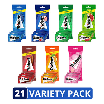Trident Sugar Free Gum Variety Pack, 21 Packs of 14 Pieces - Total 294 Pieces of Fresh Flavor Chewing Gum