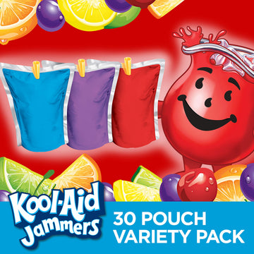 Kool-Aid Jammers Variety Pack, Tropical Punch, G  & Cherry Flavored, 30 Pouches, 60 Fl Oz (Pack of 3)