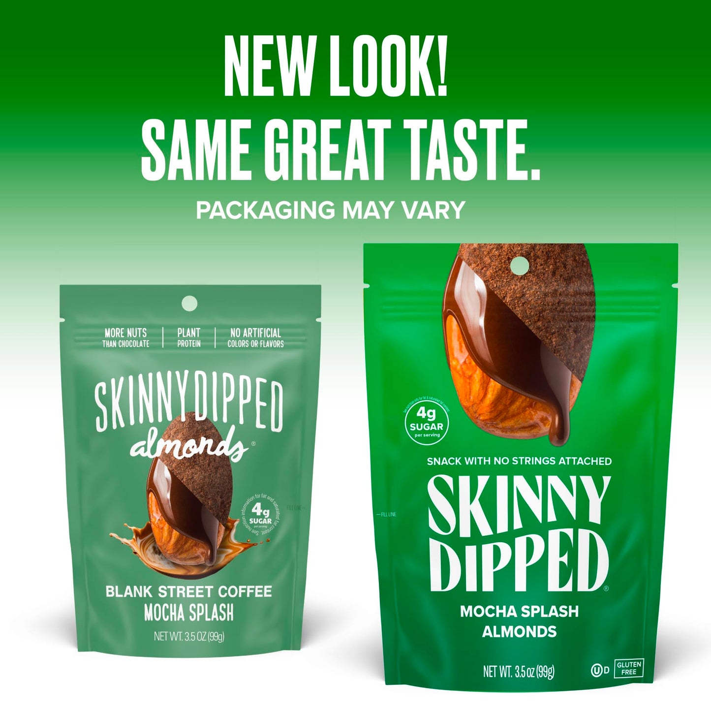SkinnyDipped Mocha Splash Almonds, Healthy Snack, Plant Protein, Gluten Free, 3.5 oz Resealable Bags, Pack of 5