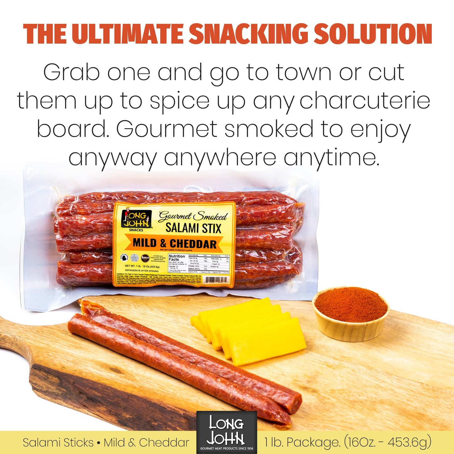 Long John Snacks Dried Salami Sticks - High Protein, Low Carb, Gluten-Free - 1 lb Bulk Pack