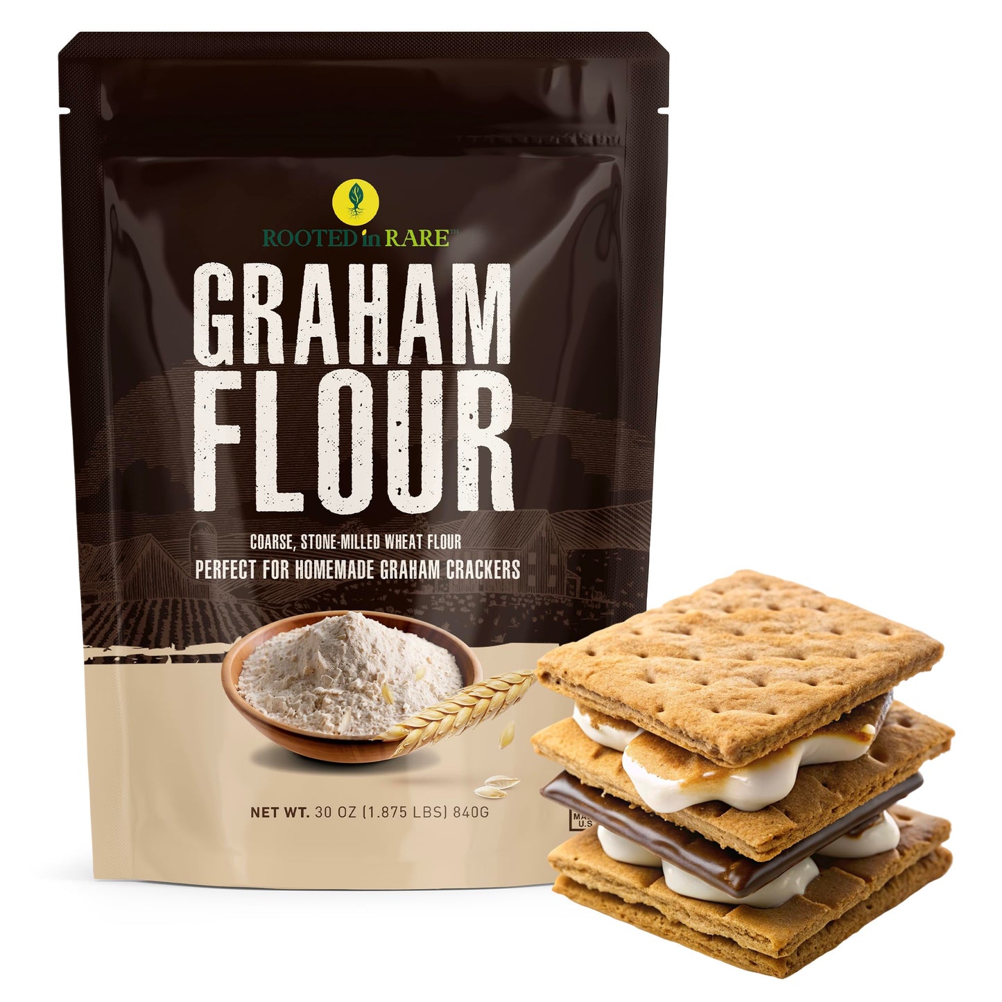 Graham Flour For Baking - 30 Ounce Bag - Product of USA - Stone Ground Whole Wheat Flour - Great for Homemade Graham Crackers or