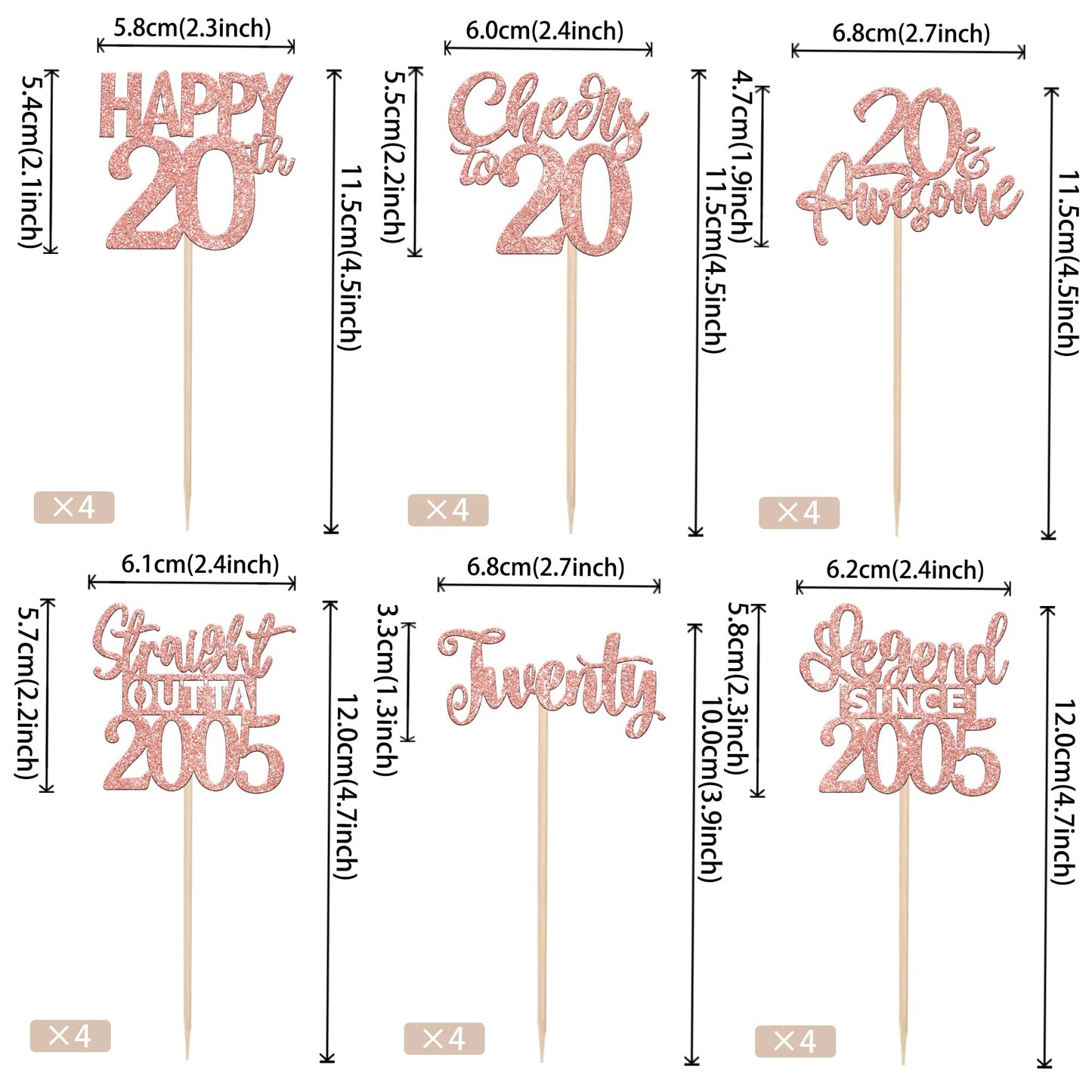 24Pcs Rose Gold Happy 20Th Birthday Cupcake Toppers Twenty Straight Outta 2005 Cupcake Picks Cheers To 20 Lengend Since 2005 Cak