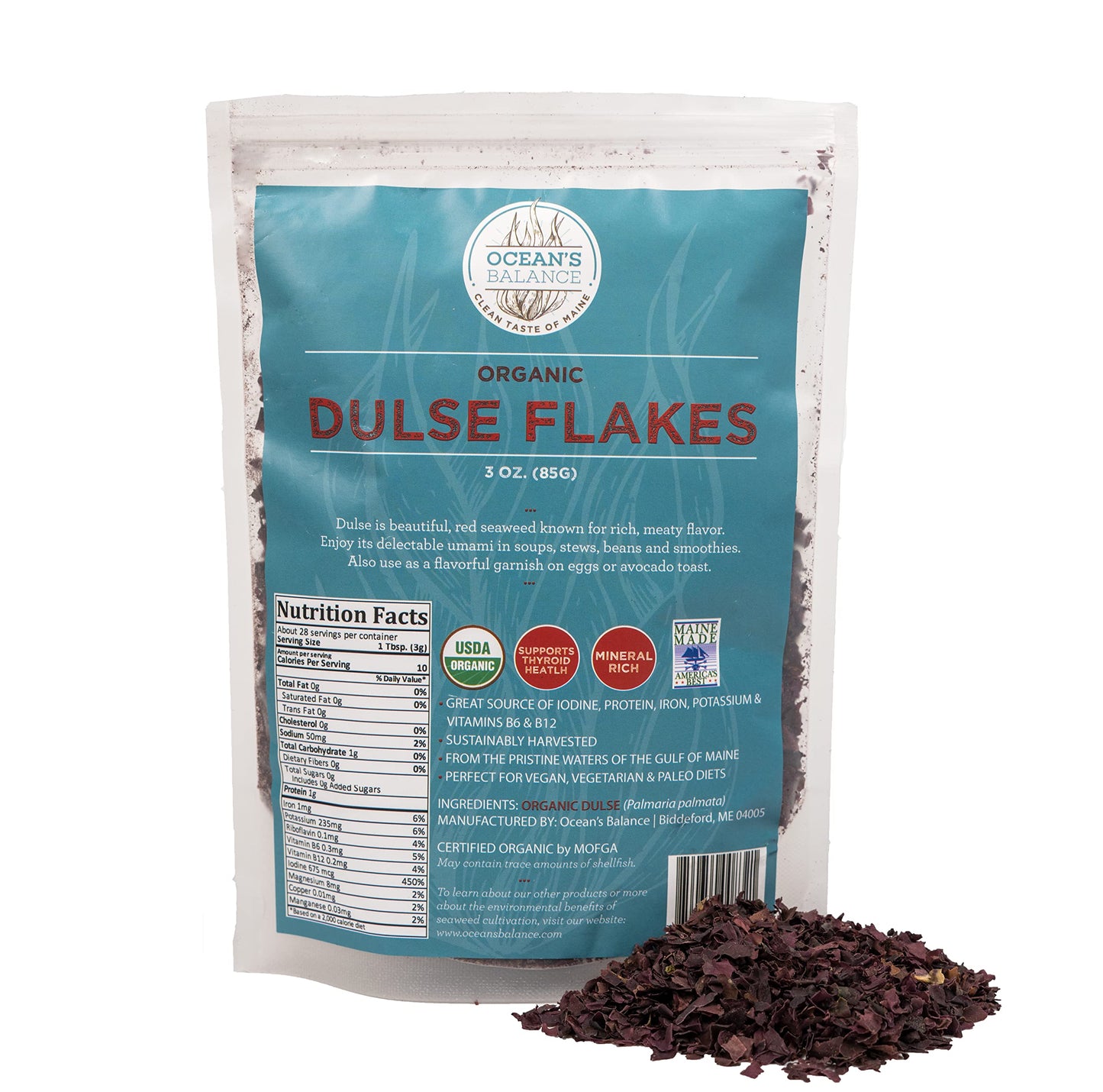 Ocean s Balance Organic Dulse Flakes - Atlantic Dulse Organic Flakes for Keto, Paleo Diet, Vegetarian & Vegan Diets - Dried Veg