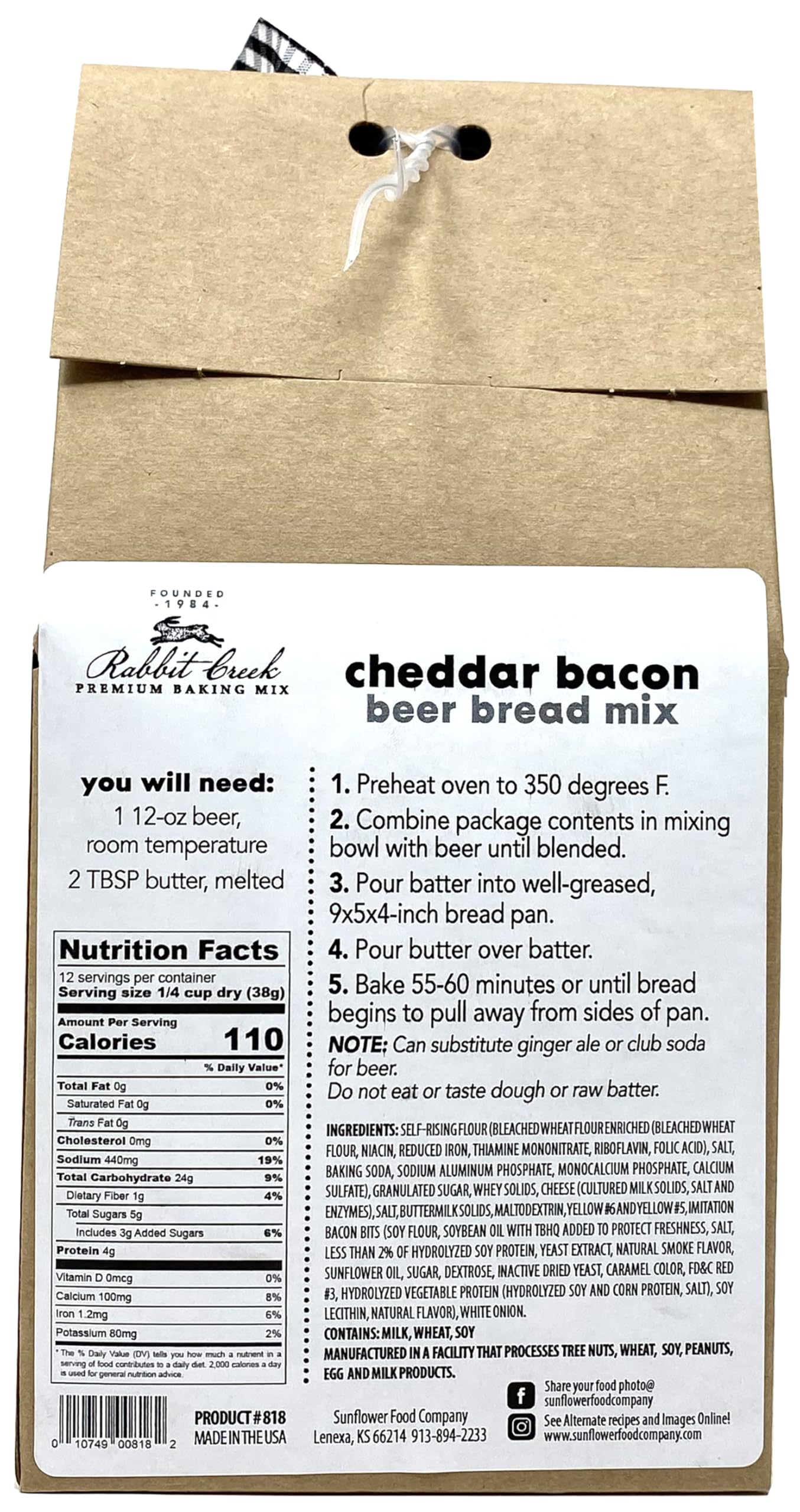 Rabbit Creek malt-inspired Bread Mix Cheddar Bacon, 14 Ounce, Premium Baking Mix
