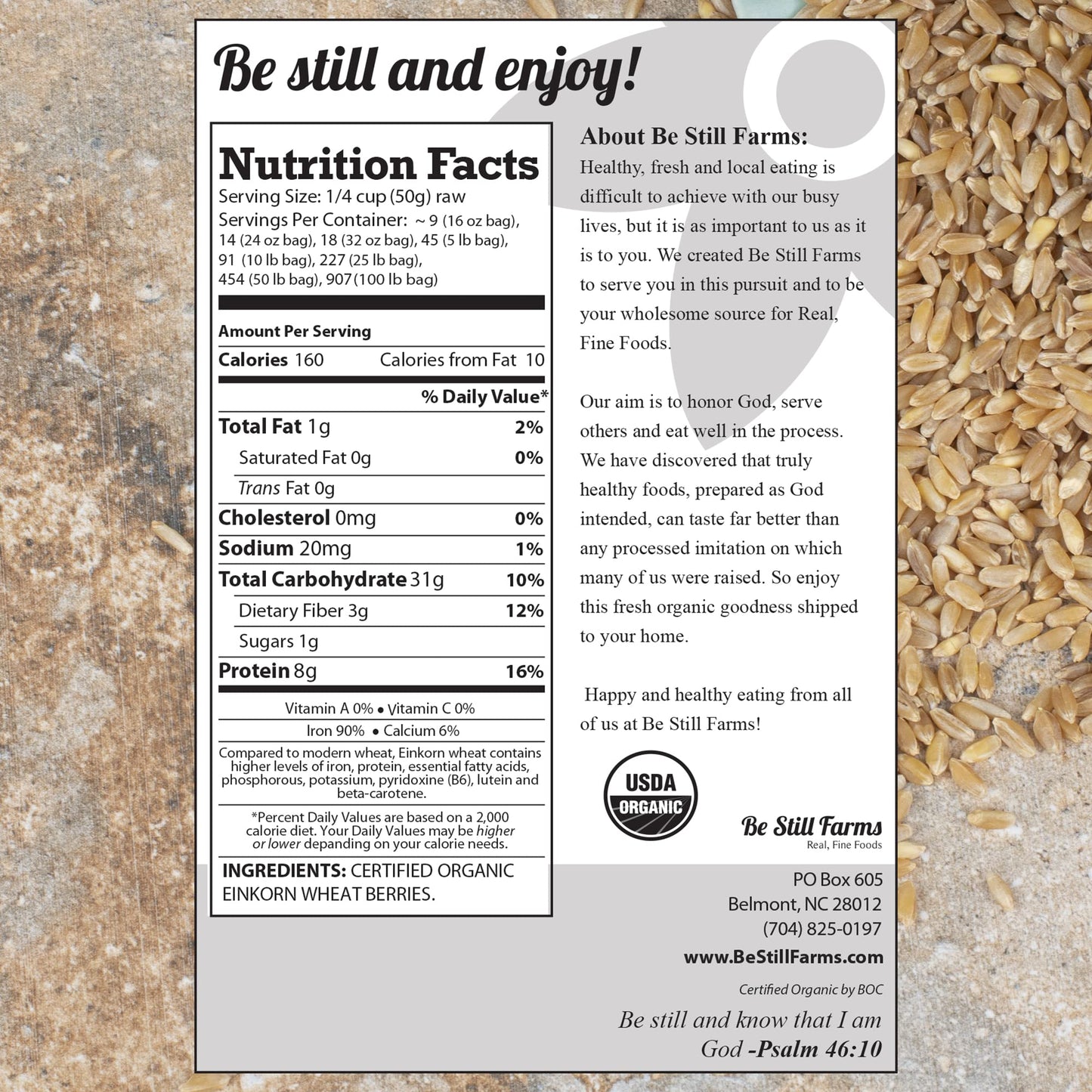 Be Still Farms Einkorn Farro Grain Organic (4.8 lb) - Einkorn Wheat Berries Bulk Whole Ancient Grains - Ideal for Soup, Flour, B