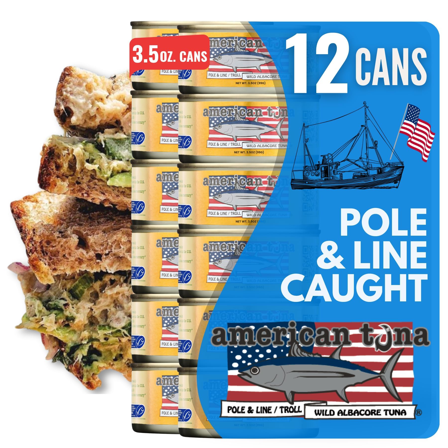 American Tuna Sushi-Grade Wild Albacore Tuna, Sea Salt, MSC Certified, 3.5 oz Can, Pack of 12