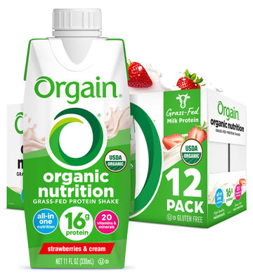 Orgain Organic Nutritional Protein Shake, Strawberries & Cream - 16G Grass Fed Whey Protein, Meal Replacement, 20 Vitamins & Min