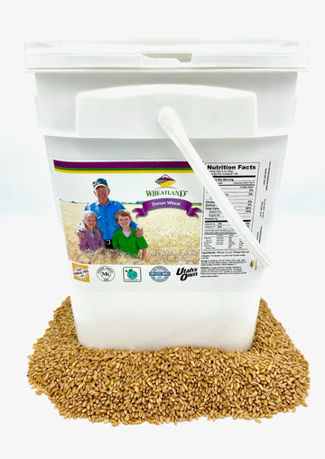Durum Wheat Berries I Wheatland I 20lb Bucket I 25 Year Shelf Life I Tested Chemical Free I Non GMO I Kosher I Vegan I Mylar + 4