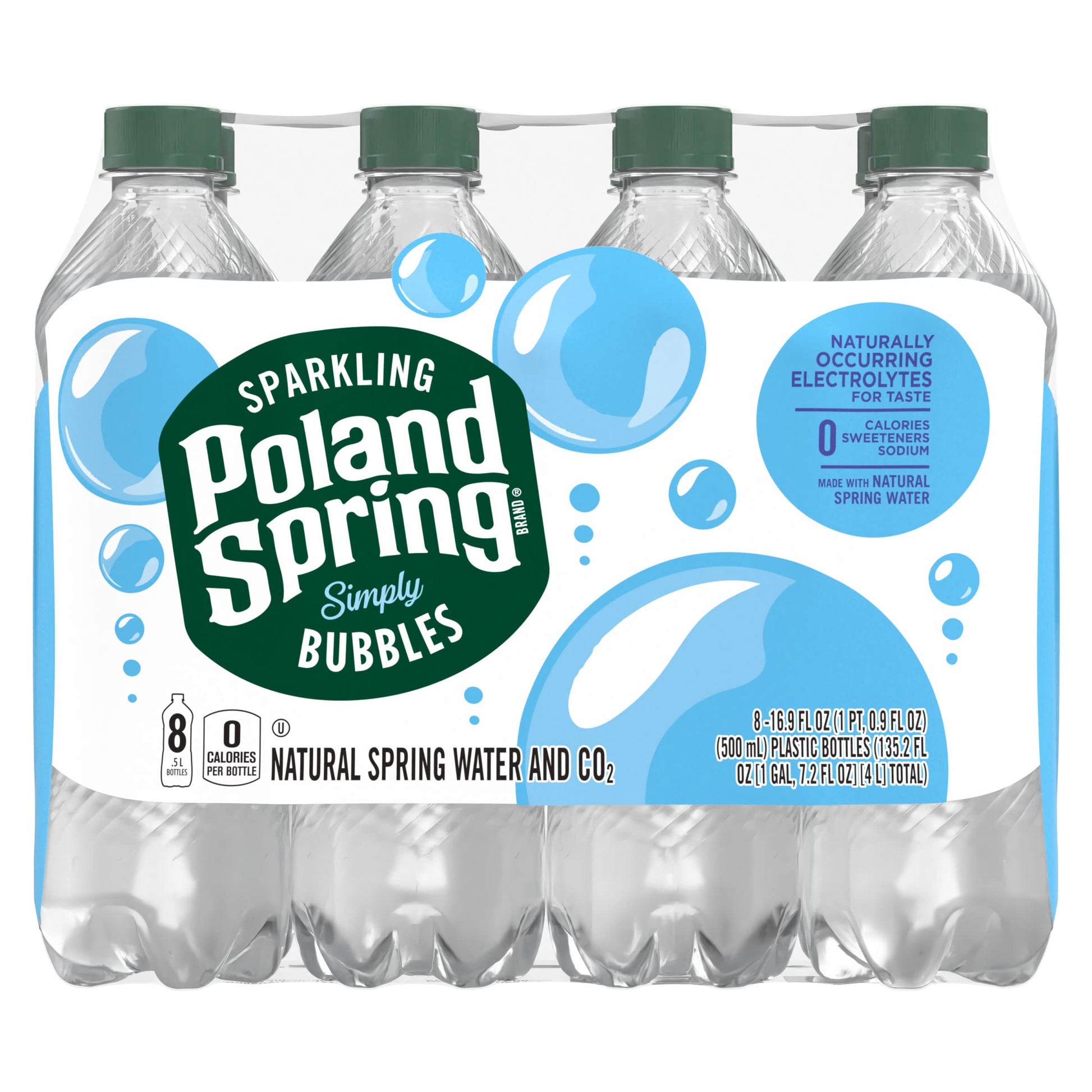 Poland Spring Sparkling Water, Simply Bubbles, 16.9 oz. Bottles (Pack of 8)