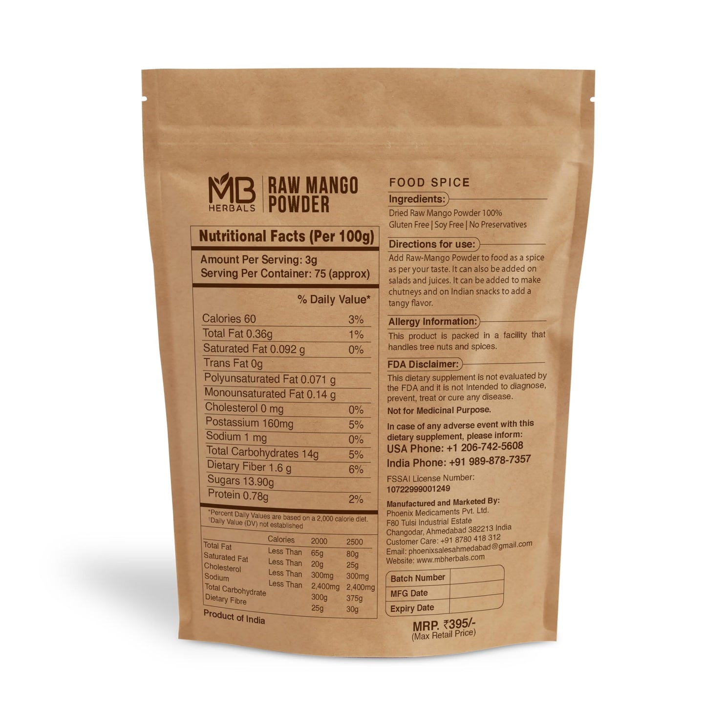 Mb Herbals Dry Mango Powder | 8 Oz / 0.5 Lb / 227G | Amchur | Dry Raw Mango Powder | Gluten Free | Non Gmo, No Preservatives | 1