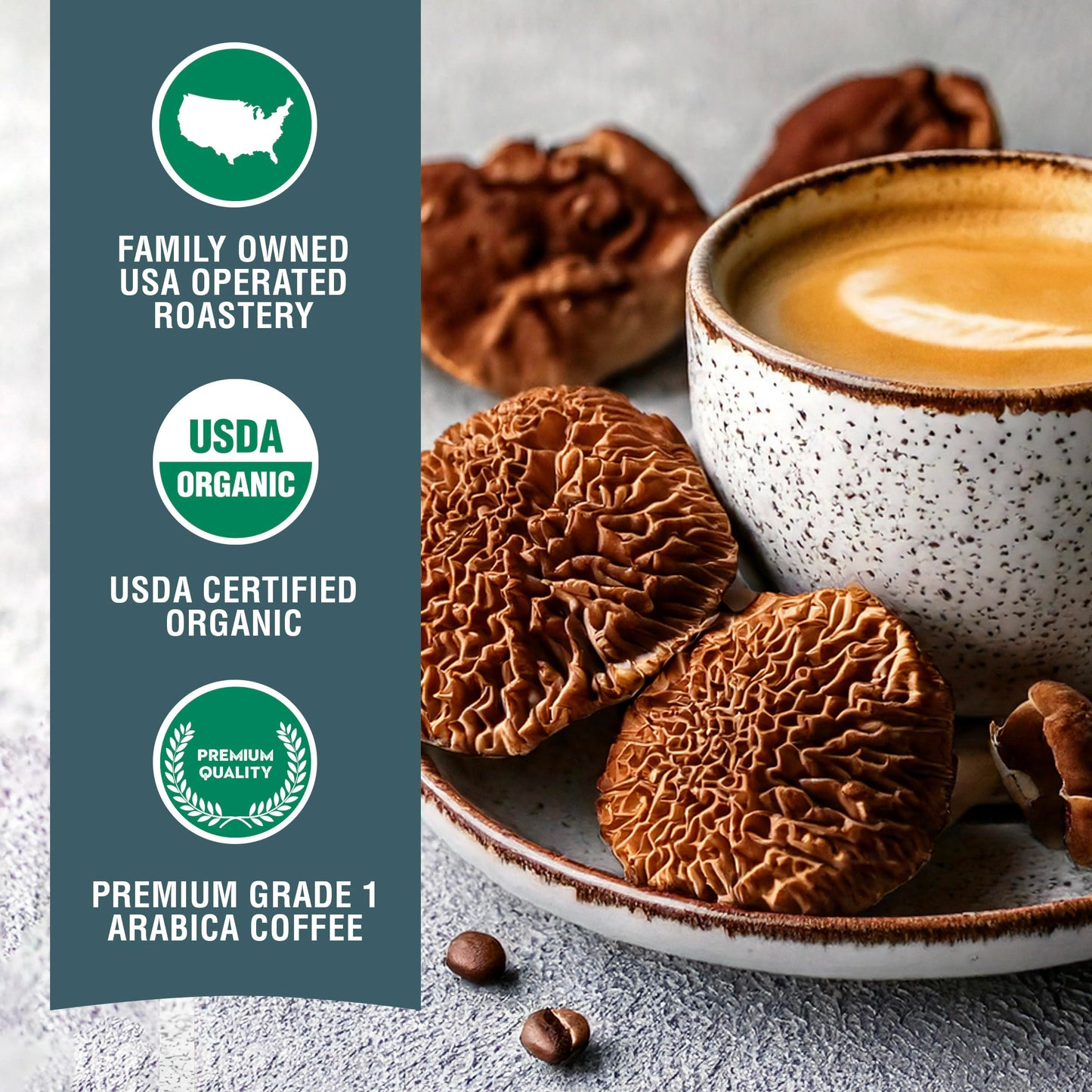 GO MENTAL Organic Mushroom Decaf Coffee, Dark Roast, 12oz Ground, Swiss Water Process, Red Reishi & Chaga, Single Origin Peruvian