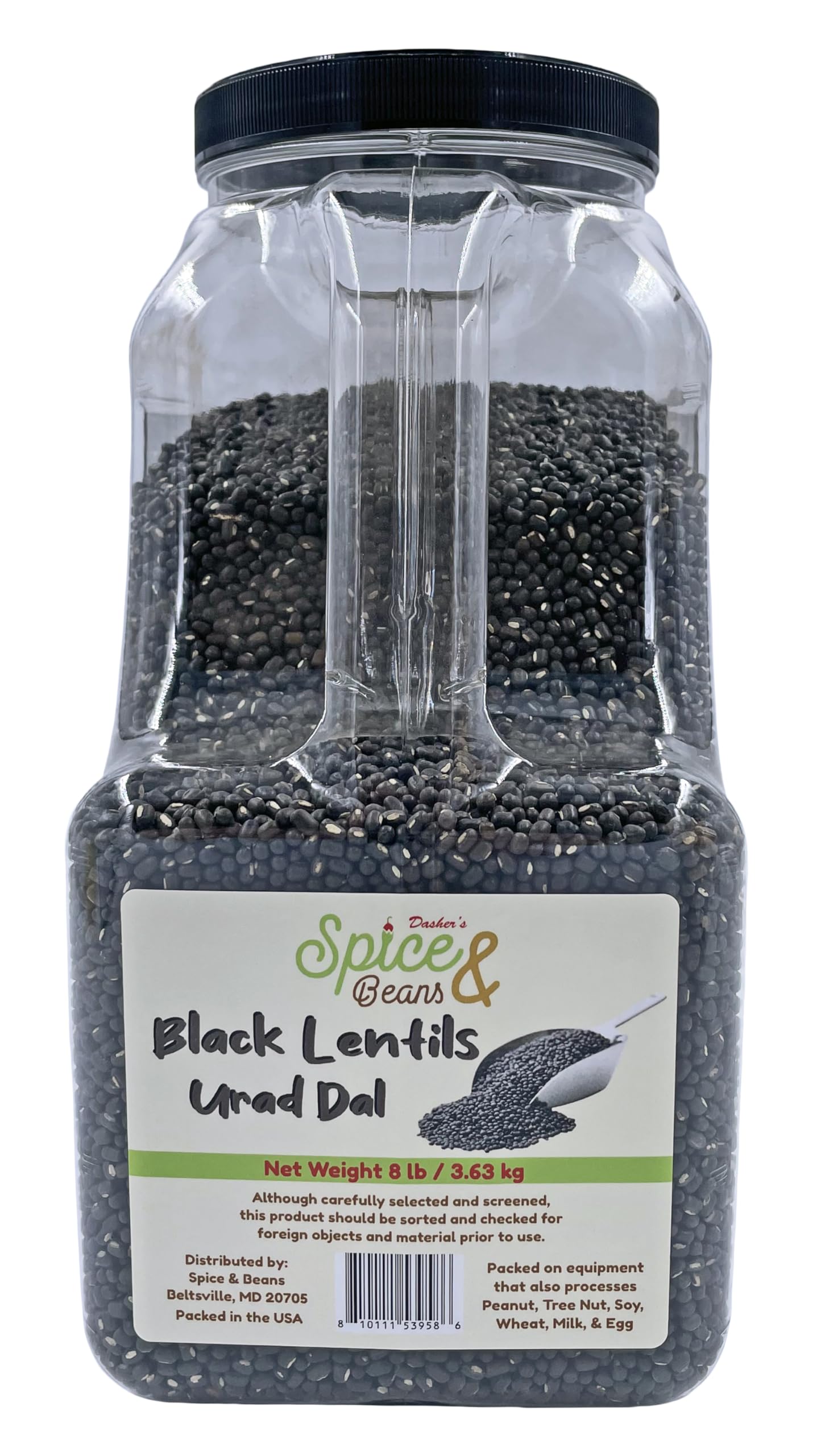 Whole Black Lentils | Urad Dal | by Dasher's Spice & Beans | 8 lb