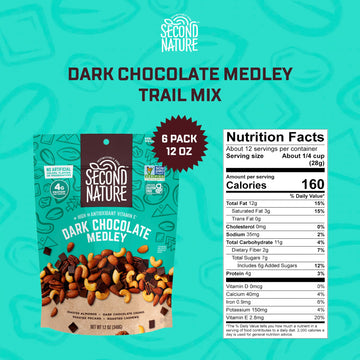 Second Nature Dark Chocolate Medley Trail Mix, 12 Oz. Resealable Pouch (Pack Of 6) - Certified Gluten-Free Snack Mix - Dark Choc