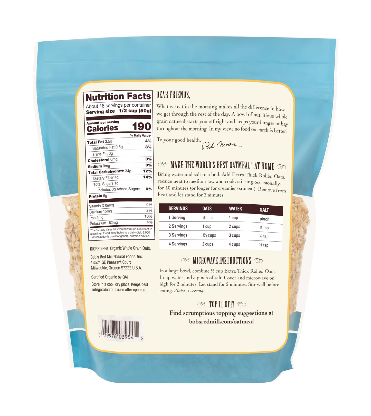 Bob s Red Mill Organic Extra Thick Rolled Oats, 32oz (Pack of 4) - Non GMO, Whole Grain, Vegan, Kosher