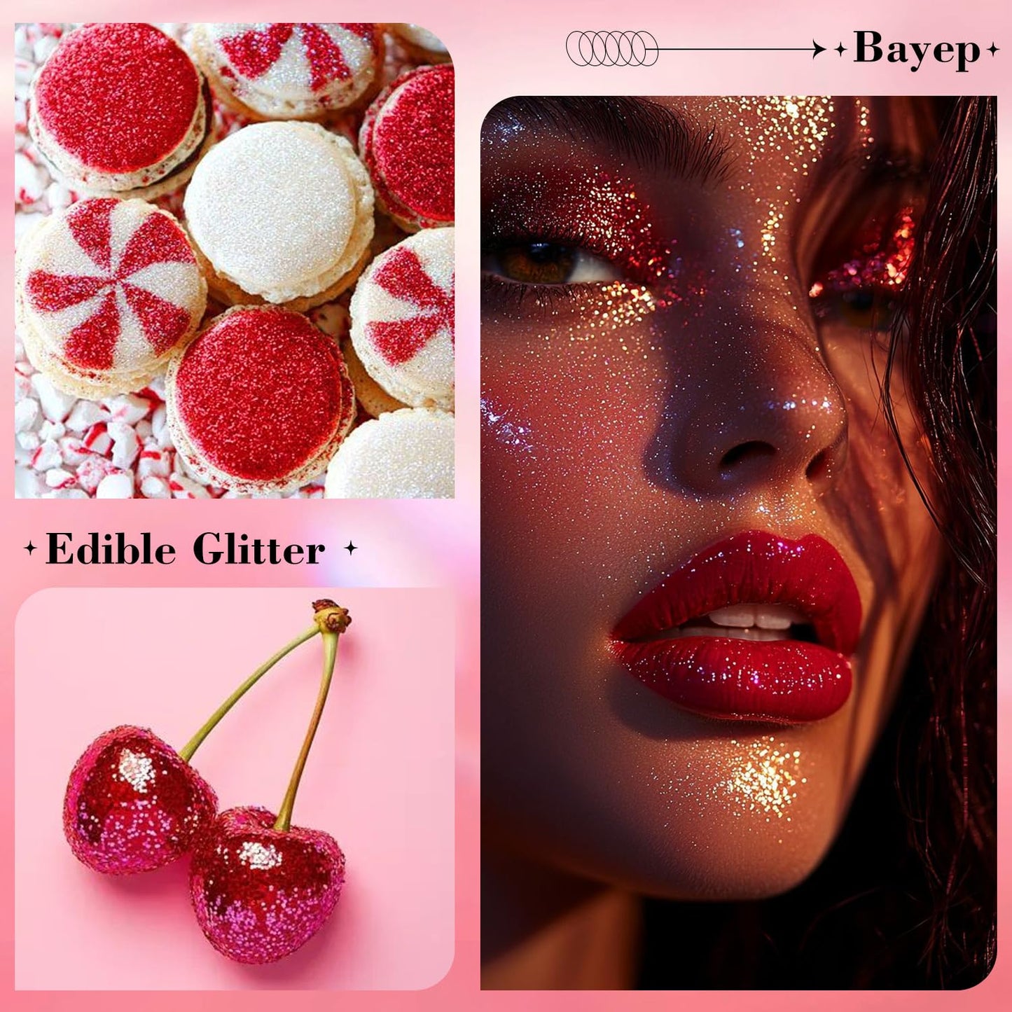 bayep Wine Red Edible Glitter for Drinks, 30g Luster Dust for Cake, Party Supplies