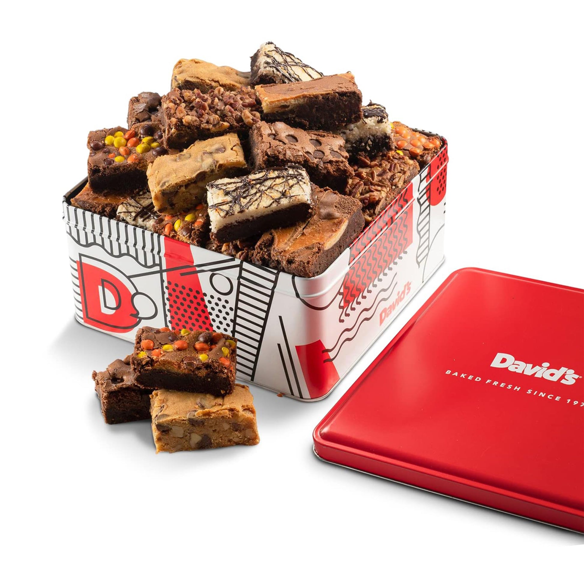 David's Cookies Assorted Brownies Gift Tin - 20 Slices of Individually Wrapped Gourmet Brownies - Delicious Variety of Flavors, 