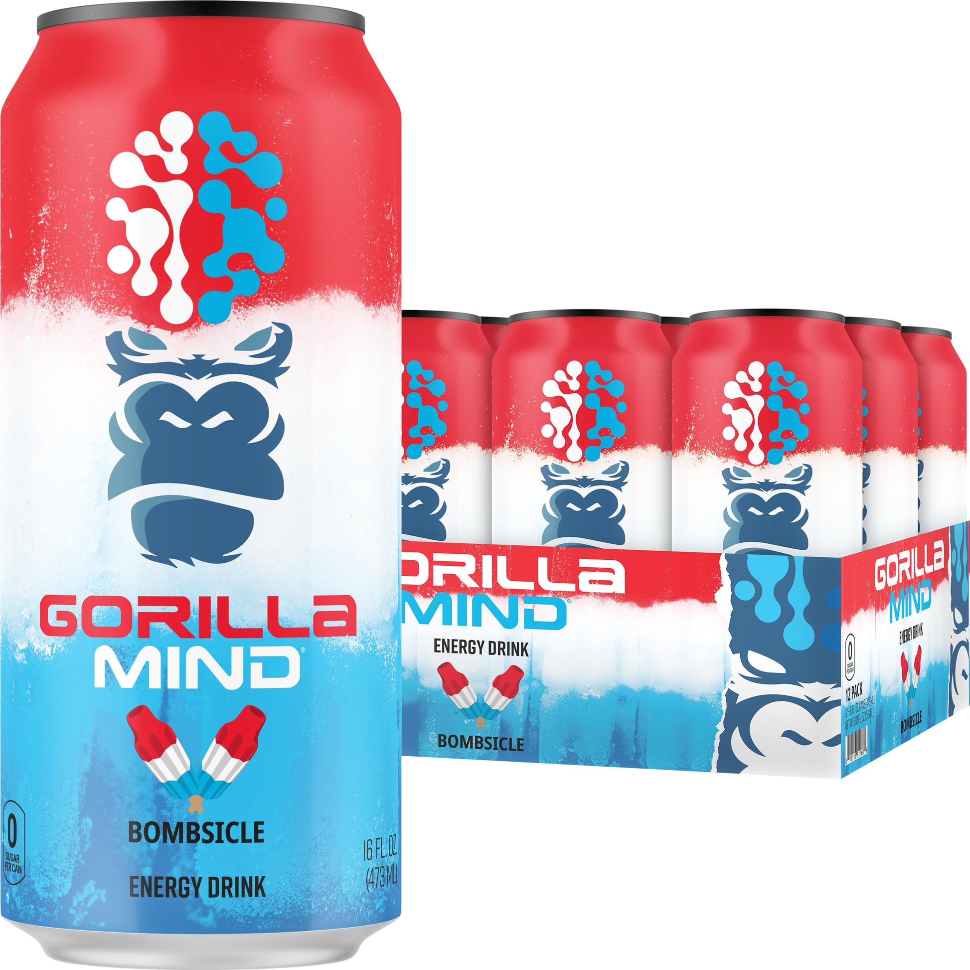 Gorilla Mind Energy Drink 16oz, 12-Pack | 200mg Caffeine, N-Acetyl-L-Tyrosine, Alpha-GPC, Uridine, Saffron,