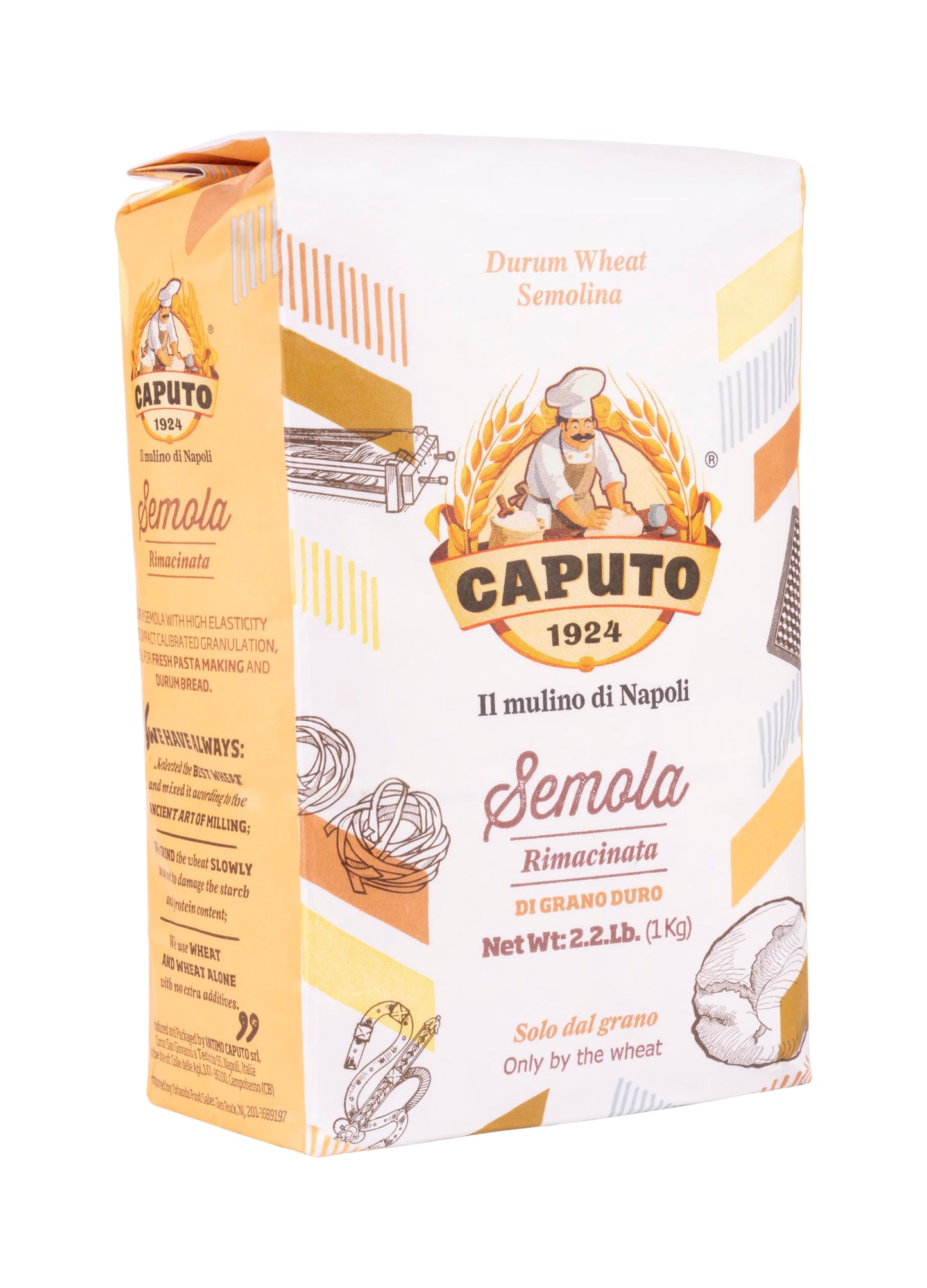 Antimo Caputo Semolina Flour 2.2 Lb (Pack Of 2) Bulk Italian Durum Semola Flour - All Natural Dough For Fresh Pasta