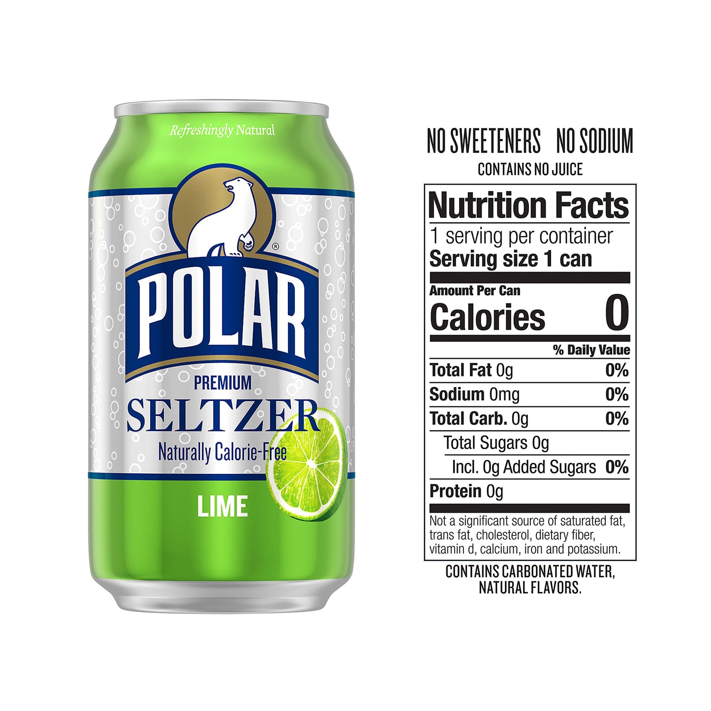Polar Seltzer Water Lime, 12 Fl Oz Cans, 18 Pack
