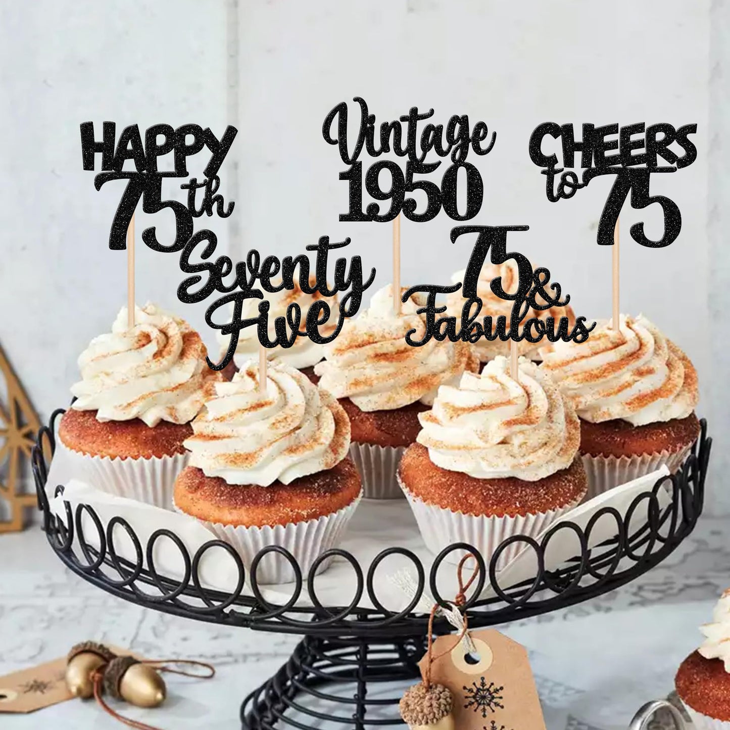 30Pcs Happy 75Th Birthday Cupcake Toppers Glitter Seventy Five Vintage 1948 Cupcake Picks 75 Fabulous Cheers To 75 Years Cake De