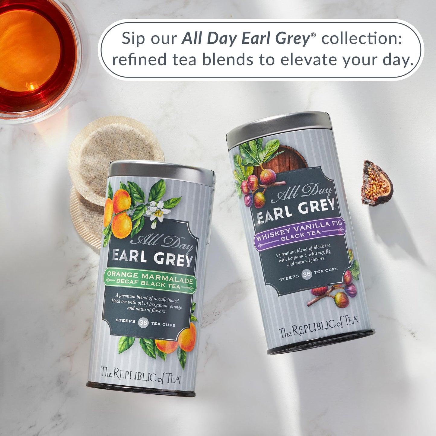 The Republic of Tea - All Day Earl Grey spirit-inspired flavor Vanilla Fig Black Tea  Naturally Caffeinated  36 Tea Bags