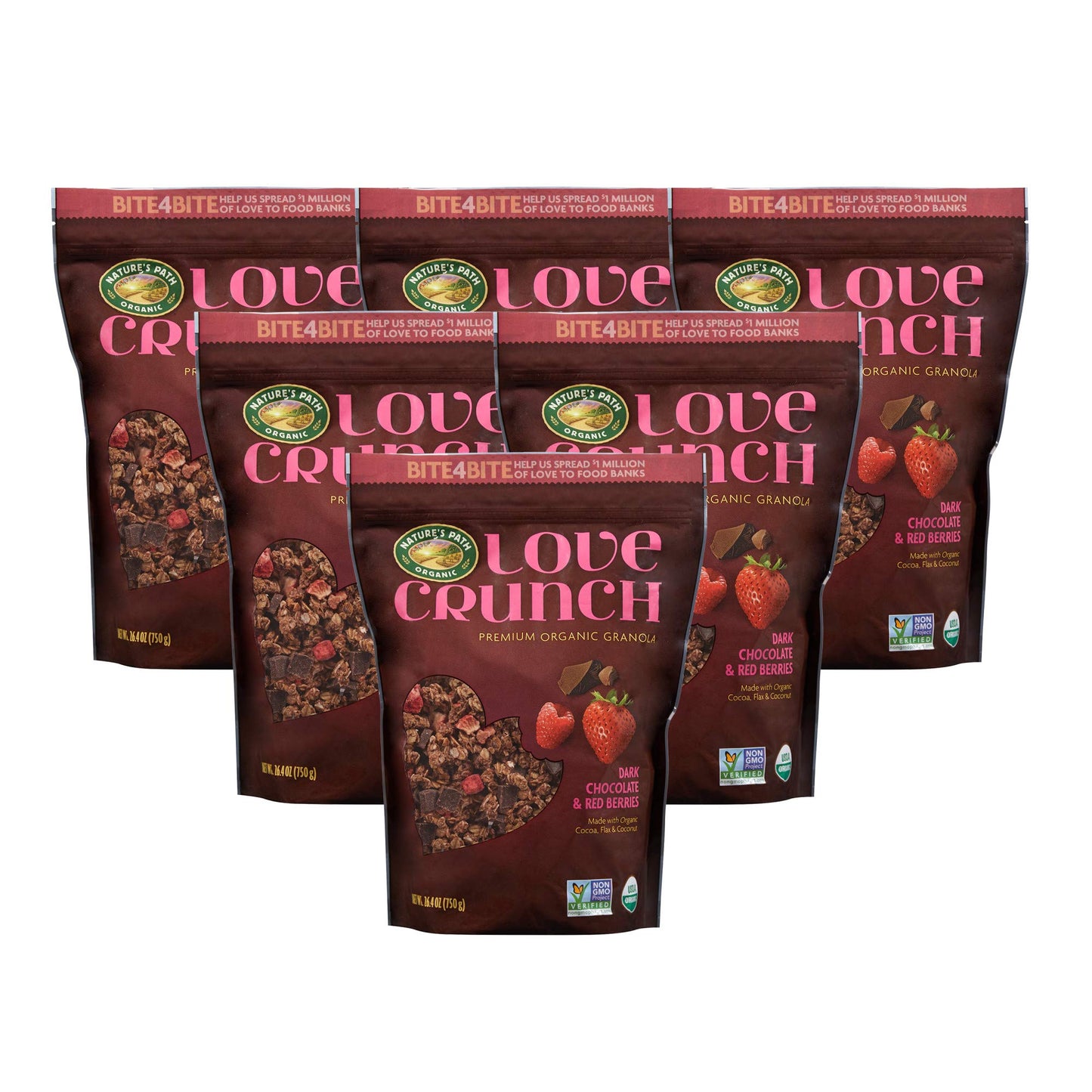 Love Crunch Organic Dark Chocolate & Red Berries Granola, 26.4 oz (Pack of 6), Non-GMO, Fair Trade, by Nature s Path