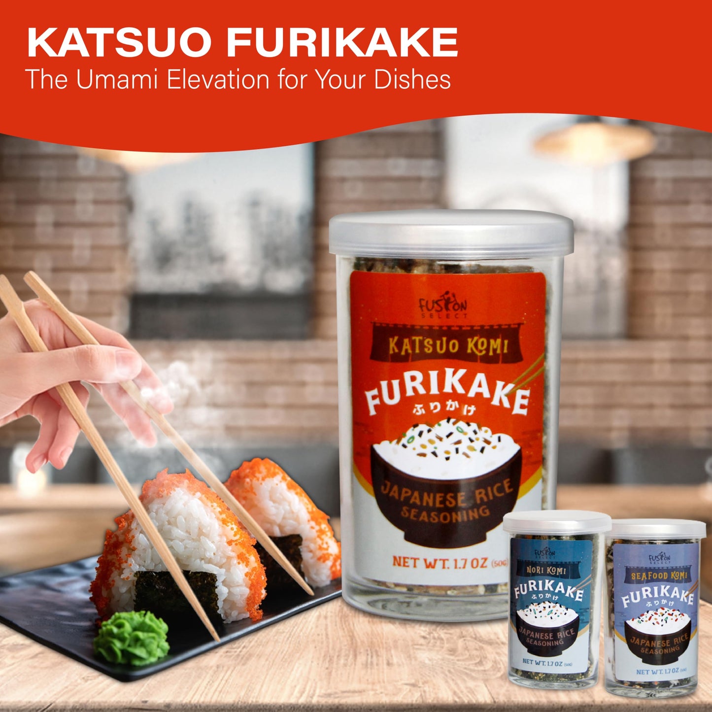 Fusion Select Furikake Rice Seasoning - Komi Furikake Seasoning Mix with Shrimp  Bonito Flakes - Japanese Spices Topper for Noodles  Onigiri  Salad  Popcorn  Tofu  Stir Fried Vegetables - 50g