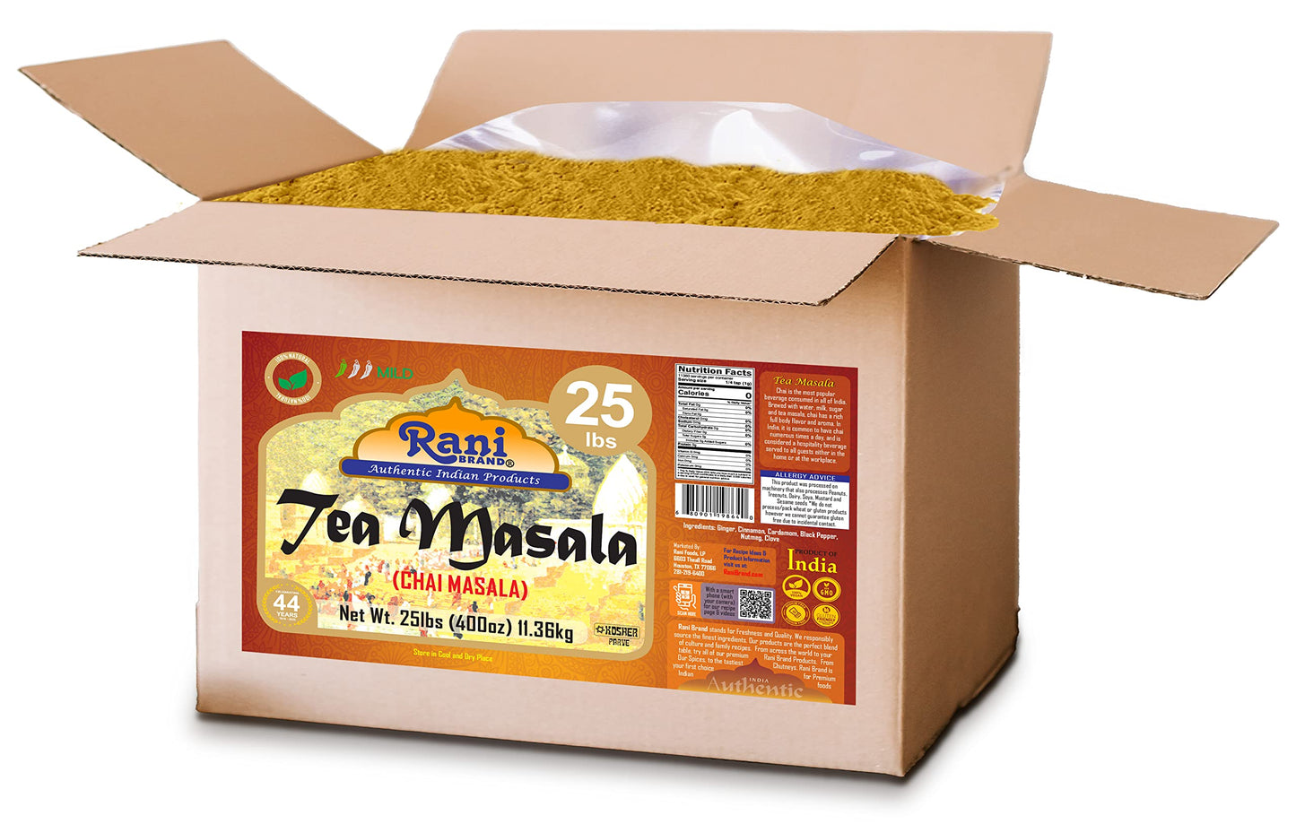 Rani Tea (Chai) Masala Indian Spice Blend 400Oz (25Lbs) 11.36Kg Bulk Box ~ All Natural | Vegan | Gluten Friendly | Salt & Sugar
