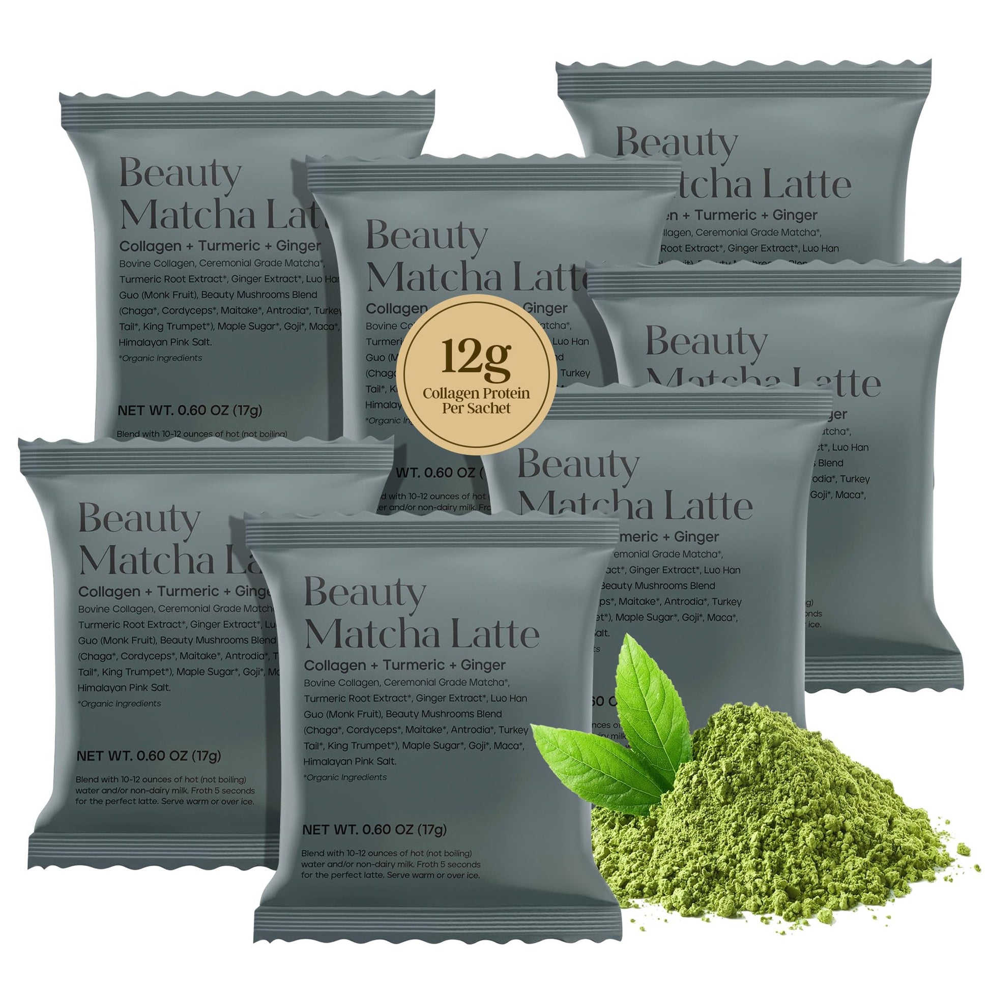 KROMA. Beauty Matcha Latte Powder, Collagen & Adaptogens, 0.6 Oz (7 Servings)