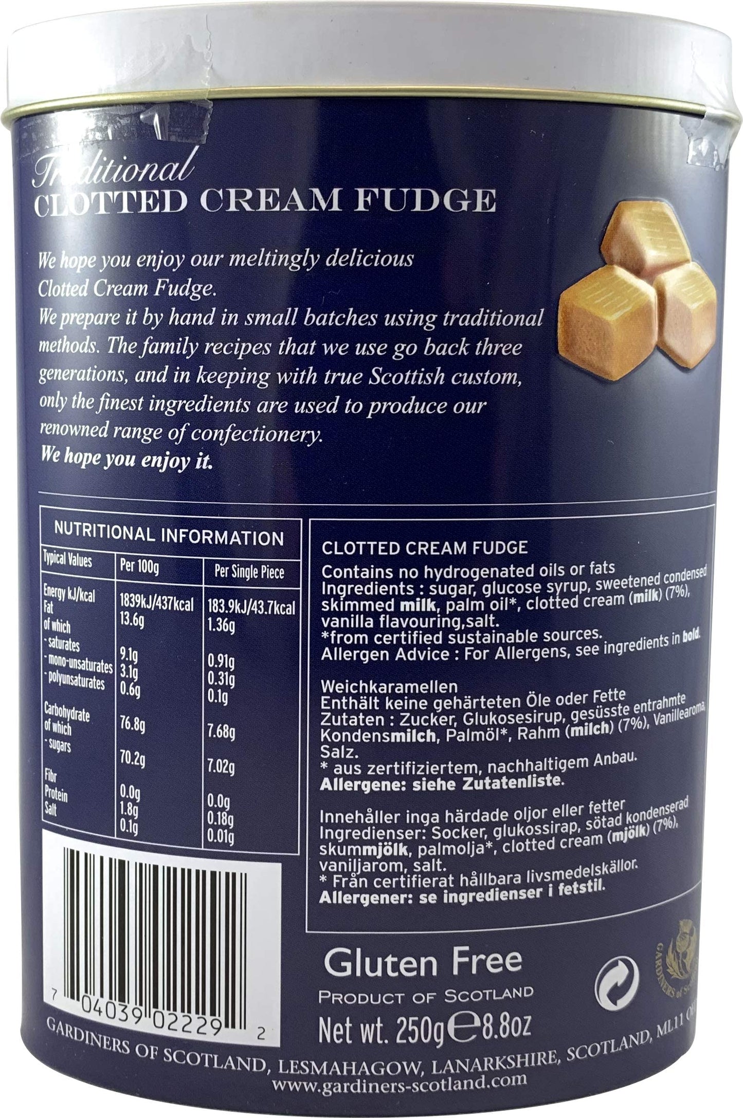 Gardiners Of Scotland Handmade Fudge 250G Tin, Christmas Tree Of Gifts Clotted Cream Fudge