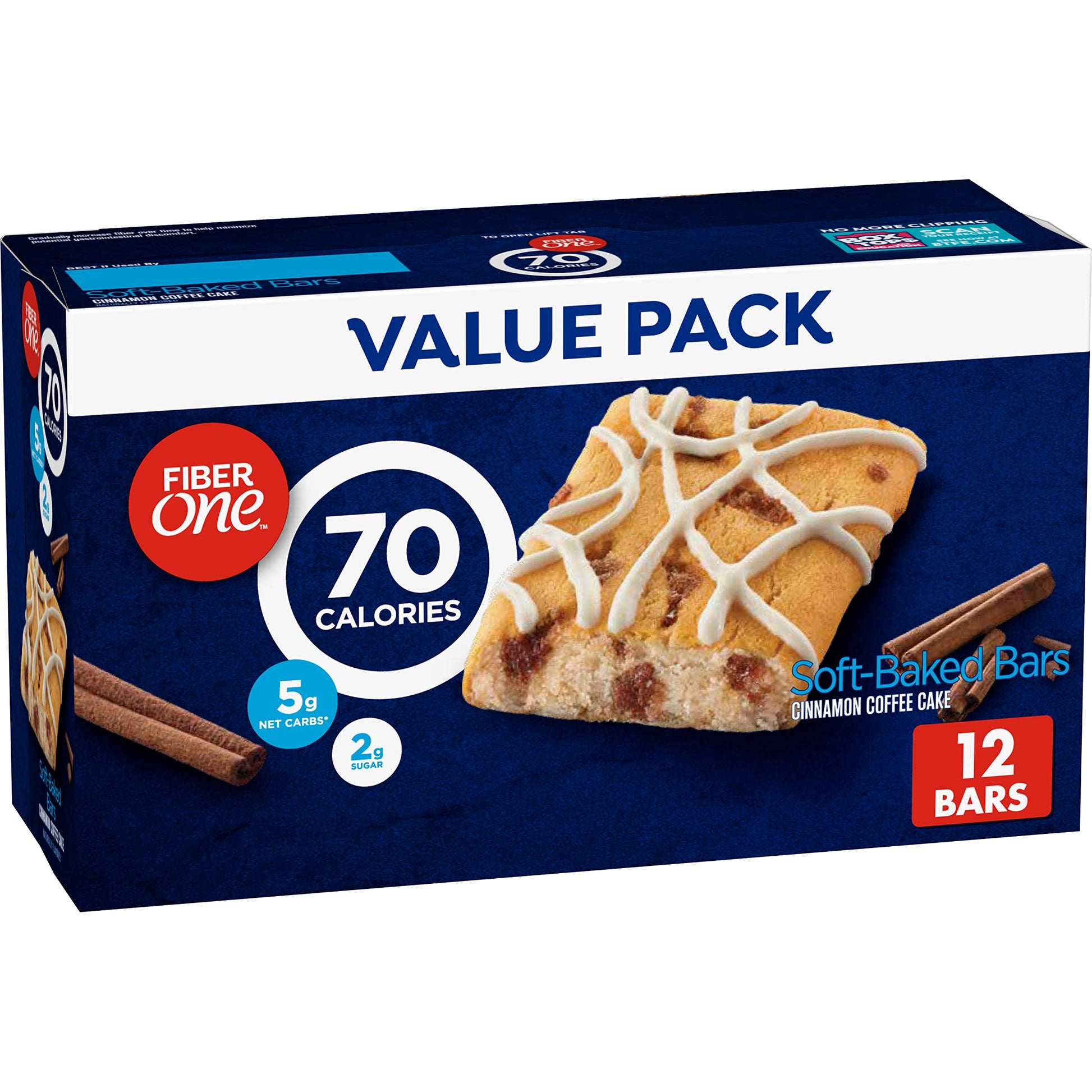 Fiber One 70 Calorie Soft-Baked Bars, Cinnamon Coffee Cake, Value Pack, 12 Bars, 10.6 oz