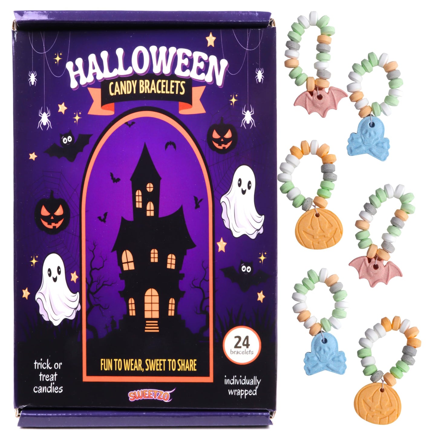 Halloween Candy Bracelets  Individually Wrapped Trick or Treat Pass Out Candies  Assorted Spooky Shapes  24 Count