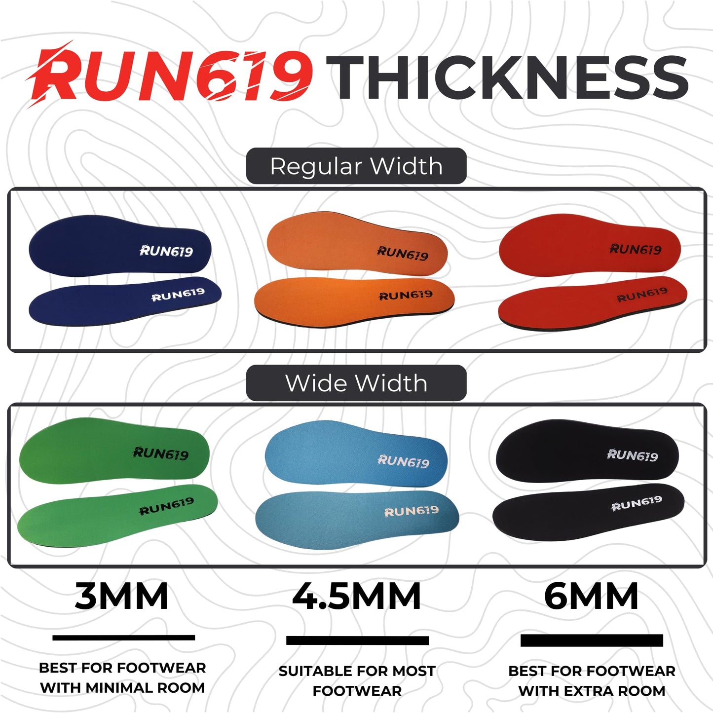 Run619 Zero Drop Shoe Insoles - Thin Flat Medium Shoe Inserts W/No Arch Support - Foot Forming - Perfect For Running Walking Wor