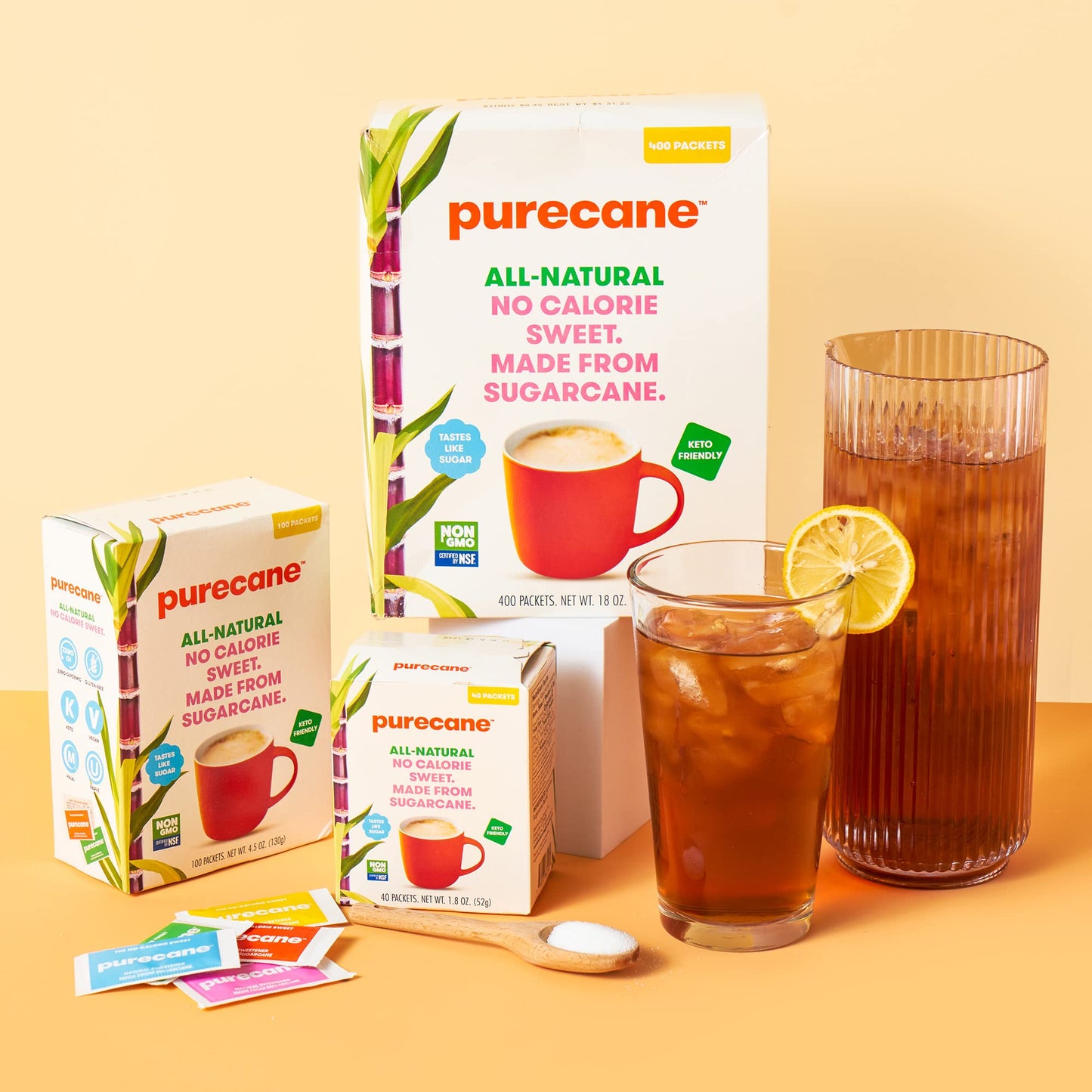 Purecane, Travel Packets, Sugar Substitute, 40 Count, Made From All-Natural Sugar Cane, Diabetic Friendly, Keto Diet Friendly, G