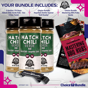 Pit Boss Hatch Chili Verde Barbecue Seasoning Bundle, 15 oz Total, 5 oz Each, Includes Guide & Keychain Opener, Choice Bundle
