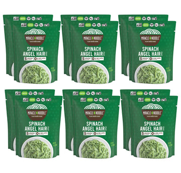 Miracle Noodle Spinach Angel Hair Pasta - Ready-To-Eat Plant Based Shirataki Noodles, Keto, Vegan, Gluten-Free, Paleo, Konjac Noodles, Low Calorie & Carb Pasta, Soy Free, Non-Gmo - 7 Oz, 12-Pack
