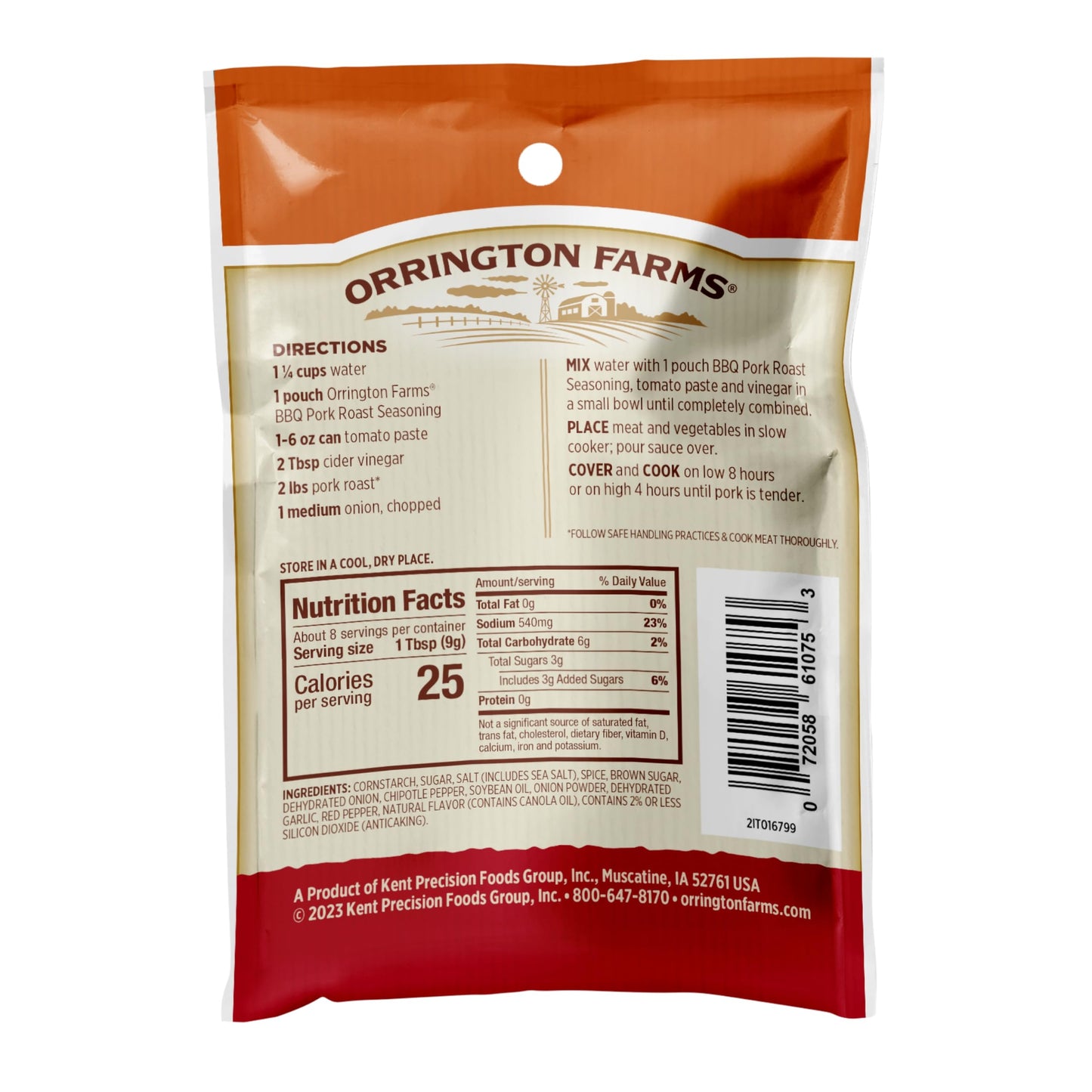 Orrington Farms Pork Roast Slow Cookers Seasoning, Bbq, 2.5 Oz Packet (Pack Of 12)