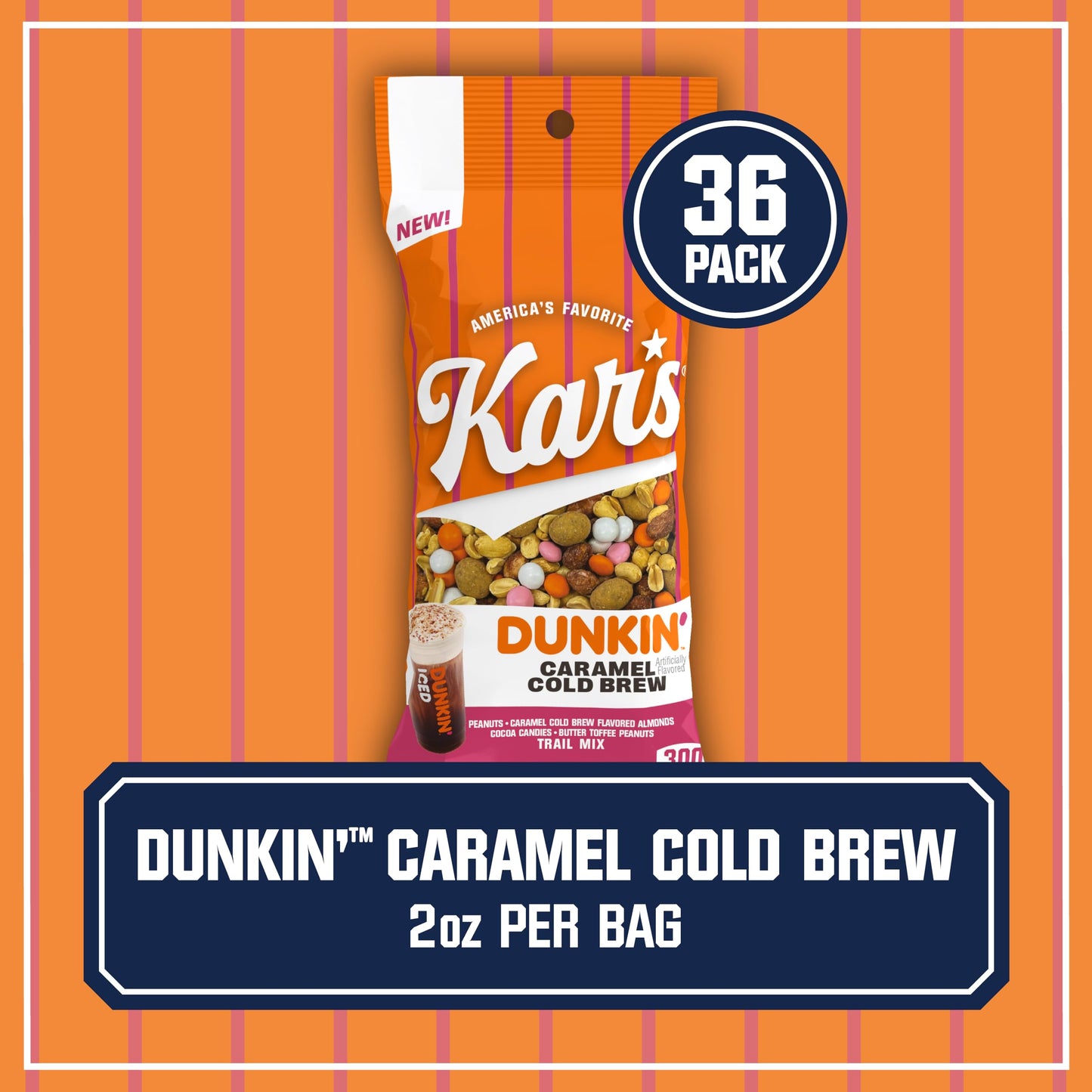 Kar’S Nuts Dunkin’ Caramel Cold Brew Mixed Nuts – Sweet Candy-Coated Nuts Mix, 2Oz Grab & Go Bags (Pack Of 36) – Trail Mix Sweet Snacks For Mature-Themeds & Kids