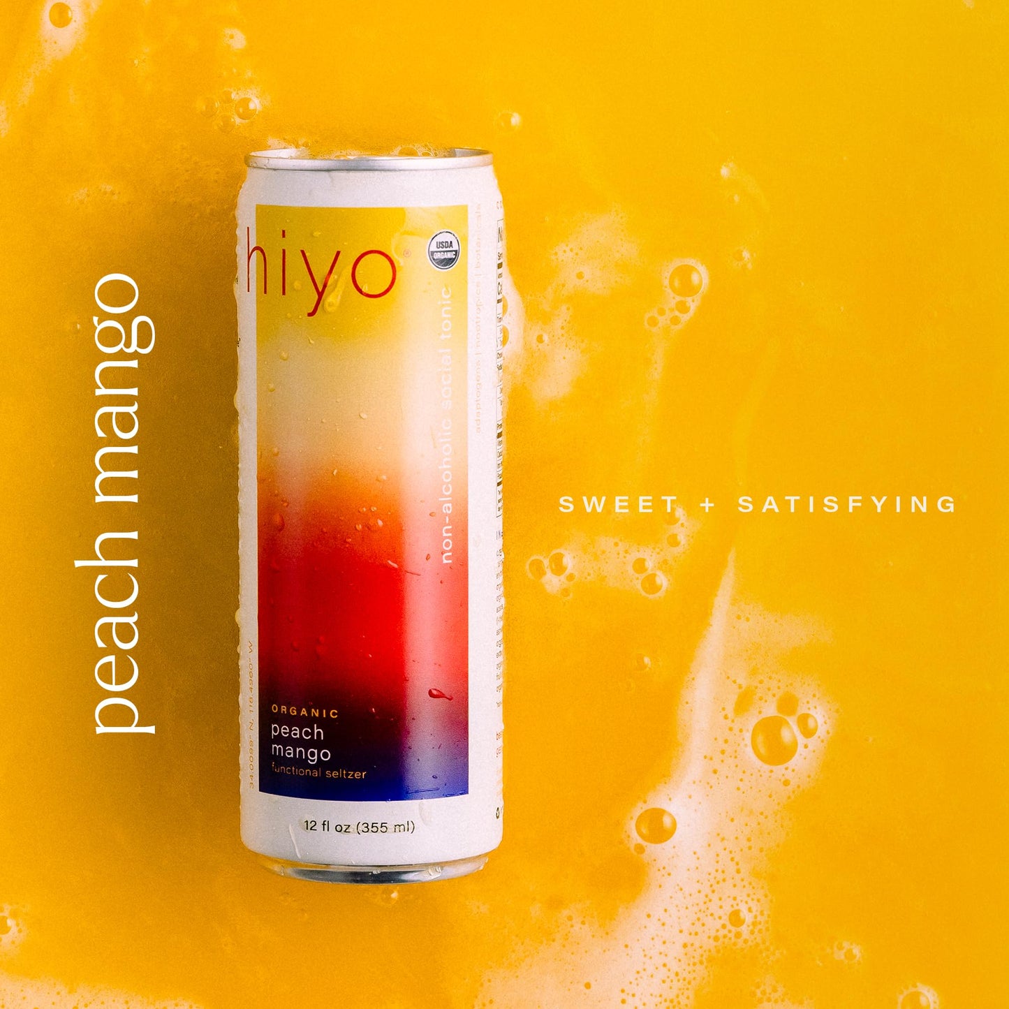 Hiyo Organic Social Tonic - Peach Mango, 12 Pack - N.A. Functional Seltzer, Sparkling Water Crafted With Organic Adaptogens, Noo