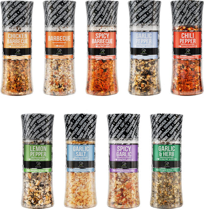 Soeos Spice Seasoning Set of 9 with Integrated Grinders, Individual Spice Grinder, Pure and Fresh Perfect for BBQ Seasoning Gift