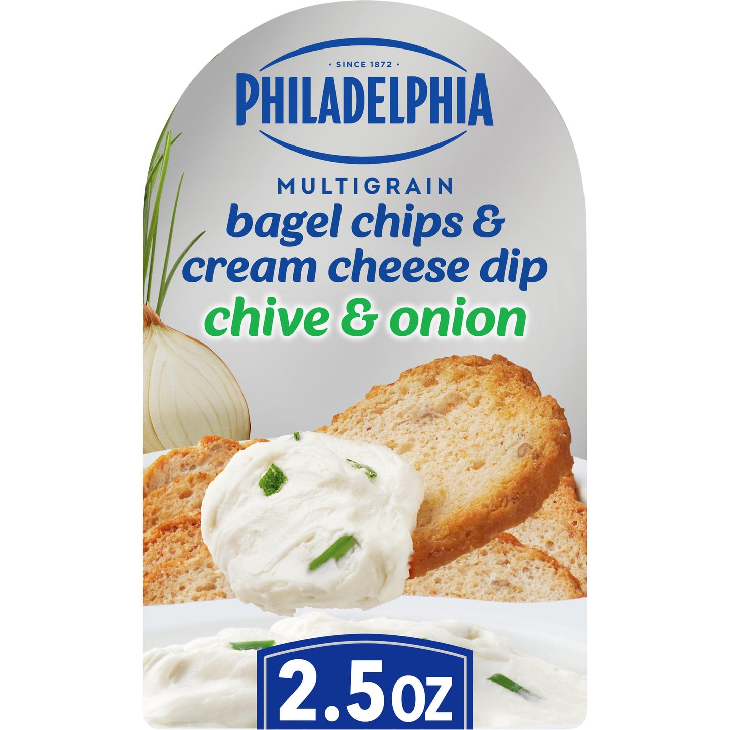 Philadelphia Multigrain Bagel Chips & Chive & Onion Cream Cheese Dip, 2.5 oz Tray
