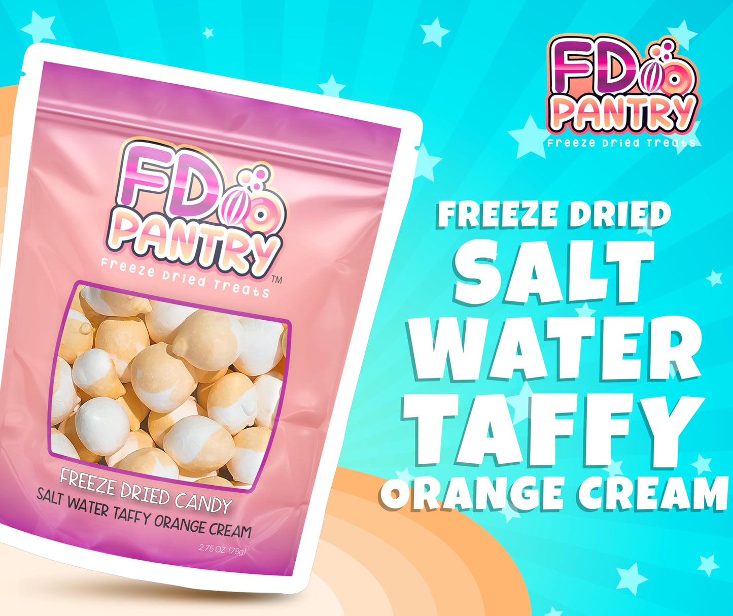 Freeze Dried Candy - Freeze Dried Salt Water Taffy Treats (Orange Cream 2.75 Oz)