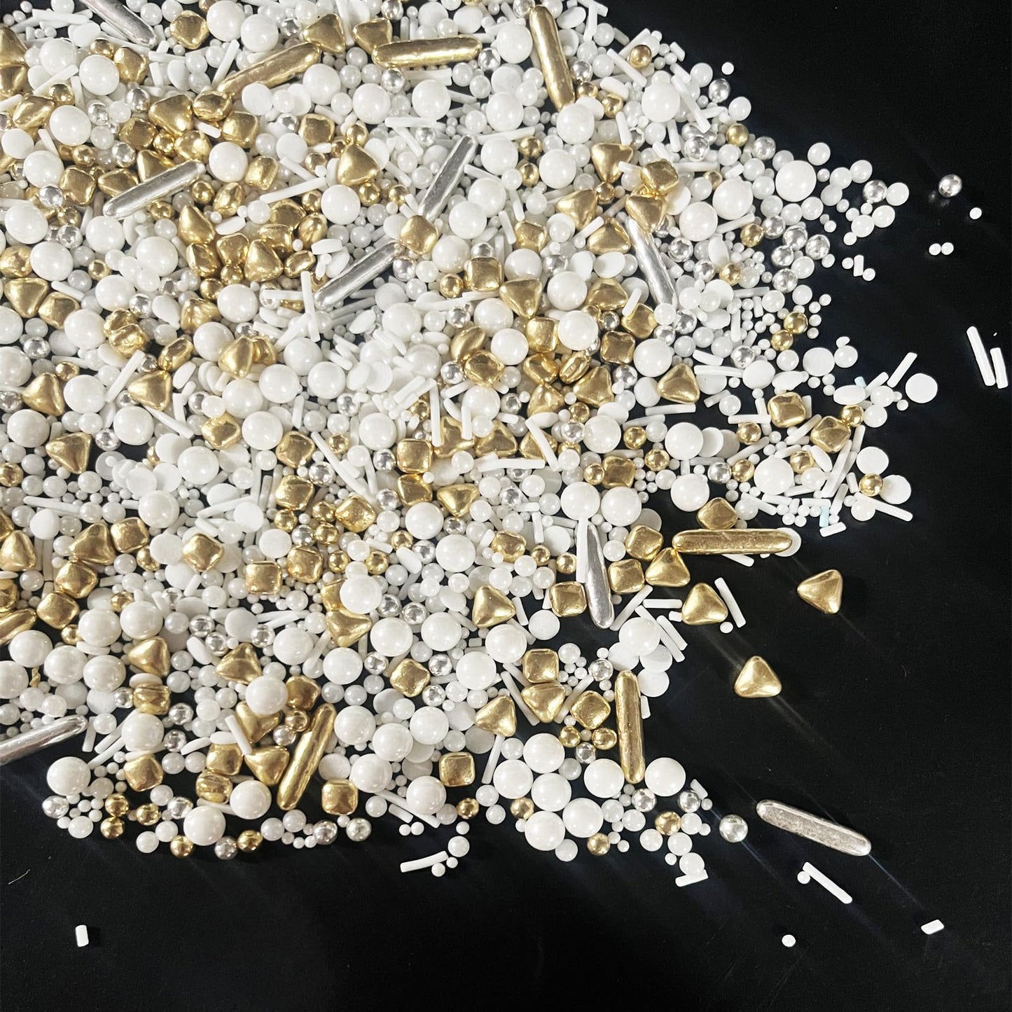Weraru White Deluxe Gold Sprinkles Candy Mixing Size Baking Edible Cake Decorations Cupcake Toppers Cookie Decorating Celebratio