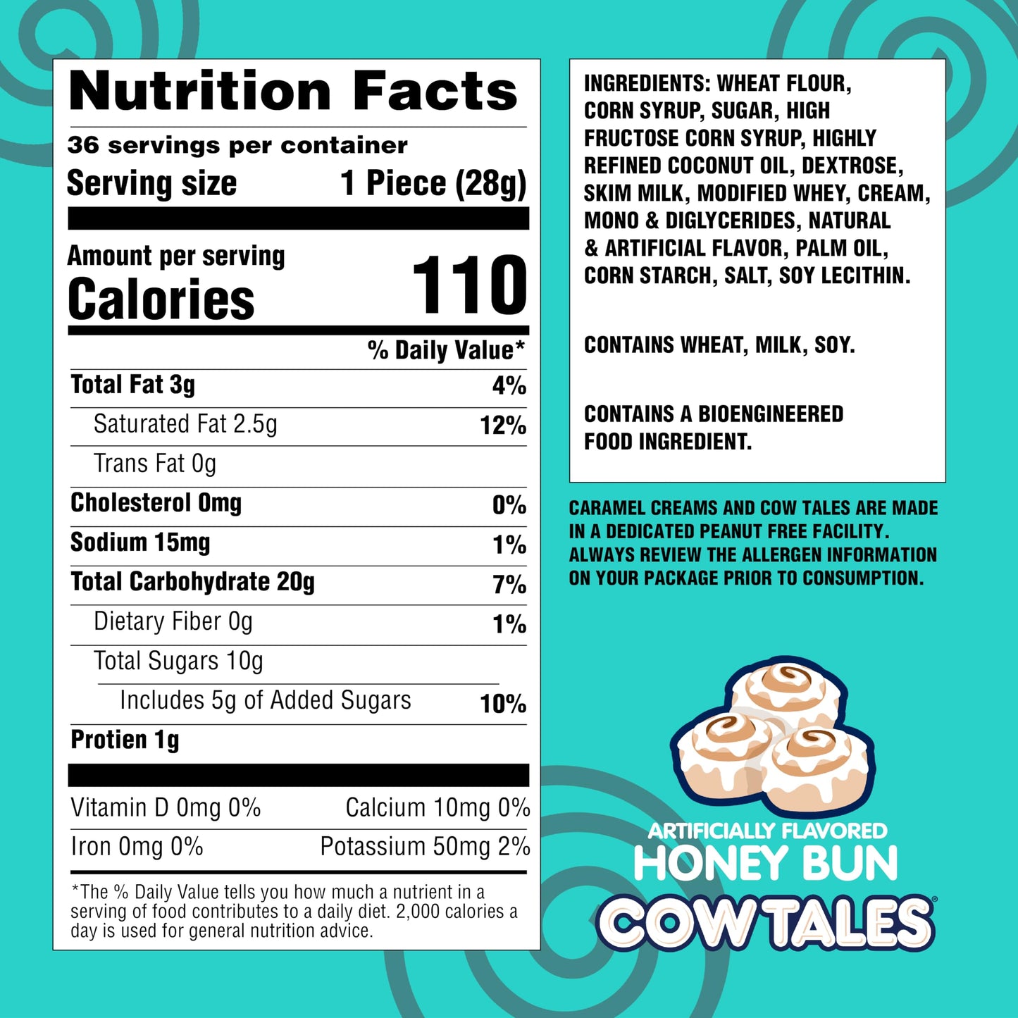 Goetze'S Candy Honey Bun Cow Tales - 2.25 Pound Canister (36 Ounces) - Fresh From The Factory